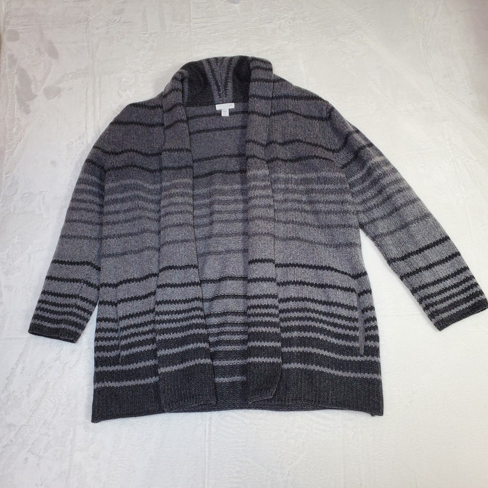 J.Jill  Wool Blend Open Cardigan Sweater Stripe M Quiet Luxury 3/4 Sleeve Career